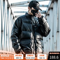 AOGZ national tide winter down jacket men 2020 New Tide brand leather cotton coat stand collar tooling coat tide