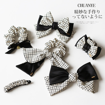 Black plaid bow hairclip female Japanese Korean temperament headwear Net Red new simple leather band female tie head Hairband