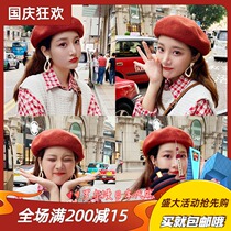 Japan one spo hat female autumn winter Net red beret painter hat retro British pumpkin Bud hat