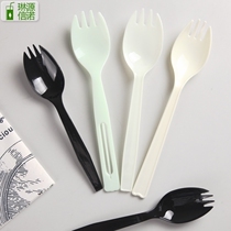 Disposable plastic fork spoon Western food fork spoon independent packaging thick cake fork spoon black fork spoon rice spoon 100