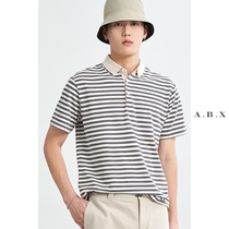 Summer thin Pearl ground cotton striped polo shirt male short sleeve Tide Cards Loose Trend Day Ensemble Men Summer Clothing T-shirts