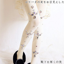 Net red thickened thin vertical strip handmade colorful diamond pantyhose Light luxury net red bridal socks white stockings thickened