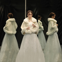Bridal wedding wool shawl Winter wedding cloak Warm cloak Banquet dress thickened outer wedding coat female