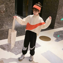 Girl Sports Suit Spring Dress 2021 New Ocean Air Long Sleeve Full Cotton Sweater Pants Sweet and Two Trendy