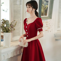 Bride toasting summer 2021 new wedding engagement back door wine red temperament dress thin little woman