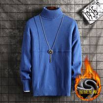 Sweater mens winter 2022 new Korean version trendy plus suede thickened half-height collars for mens bottom-knitted sweatshirt