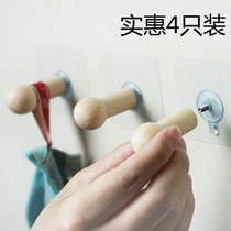  Nail-free solid wood hook seamless paste wall nail wardrobe iron door door back hanging bag strong sticky hook clothes hook