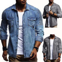 Men shirt solid male denim shirt tops mens jeans shirt