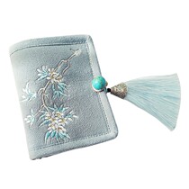 Mori literary ancient style Hanfu fabric hand embroidered short card bag cotton linen canvas mini wallet girl