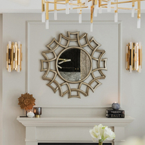 Simple background wall mirror retro Wall wall hanging decorative mirror American classical living room entrance art fireplace model room hanging