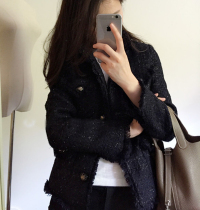 Sandro moscoloni spring and autumn small fragrance thick flower wool short Joker temperament slim collar coat