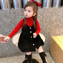 Girls dress set autumn and winter New style Korean fashion princess baby suspender skirt base shirt two-piece set