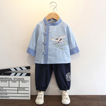 Childrens Chinese culture Chinese clothing Spring and Autumn New Chinese style Tang suit baby one year old dress set super fairy costume two sets