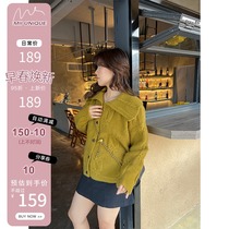 Mimi Micro Fat Size Women's Spring Long Sleeve Mustard Green Earth Wool Twist Turtleneck Sweater Cardigan