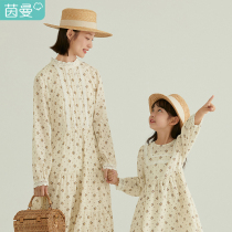 Yinman childrens clothing girls floral dress autumn 2021 new print A- line dress long sleeve childrens Medium-length dress