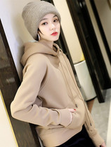 Japanese casual lining velvet knock wild fashion loose thin net color pocket hooded sweater four colors into