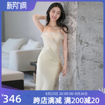 Sexy smeared light wedding dress 2023 new temperament fish tail closed down and yarn white satin dress elegant