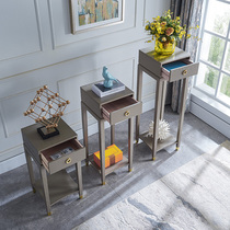 Light luxury high-end gray flower stand with drawing living room solid wood multi-layer flower floor floor rack simple mobile flower pot rack