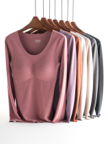 With chest pad thermal underwear women padded plus velvet seamless single coat long sleeve de velvet self-heating bottoming shirt autumn and winter