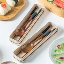 Japanese creative chopsticks spoon fork set single person loading box portable students to work group wooden three pieces set