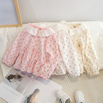 Girls spring and autumn in Korean version doll Shirt 2022 new pure cotton shirt female baby foreign pistachio with small cherry on the bottom