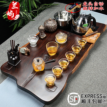 Ebony solid wood tea tray Tea set Ceramic Purple sand set Kung Fu glass tea set Automatic four-in-one