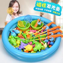  Childrens magnetic fishing toy pool set luminous boy girl baby playing water fishing fish family 123-6 years old