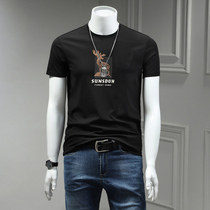 Fugui bird ice silk short sleeve t-shirt man 2021 Summer new high-end round collar uptrend 100 lap half sleeve blouse