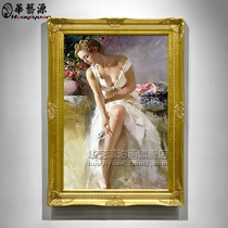 Eurostyle hand-painted oil painting Living room wall Wall Decoration Painting Restaurant Big Mural Characters American Vertical version of the Mei Mei Girl Oil Painting