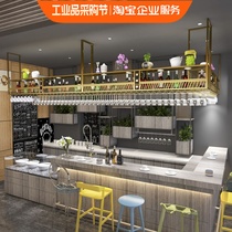 Bar iron hanger restaurant bar hanging cabinet wine cabinet cashier hanging wine rack rack upside down wine glass rack
