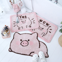 (Bruroman rhymes) Piggy Bathroom Bathroom Ground Mat toilet door Absorbent Carpet Non-slip Foot Mat