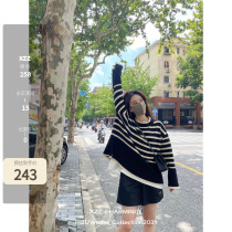 Xzz Charmingl sorry came late with advanced senses black and white striped sweater female spring and autumn thickened round collar