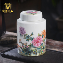 Jingdezhen handmade pastel chrysanthemum tea leaf cans fine high-grade household sealed cans tea warehouse storage cans ceramic cans