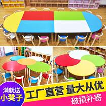 Desks and chairs primary school students tutoring increase painting table semi-circular solid wood table building blocks tutoring table 6 years old