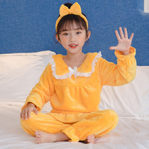  Girls  pajamas Spring and autumn and winter childrens coral velvet Flannel princess fat girl plus size cute super cute suit
