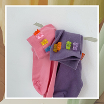 LET ME SEE a jelly bear Korean fan female ins tide pure cotton middle tube short socks simple cute Japanese