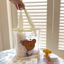 Shop homemade) bear party retro cute cherry embroidery bear mini beach bag mesh tote bag