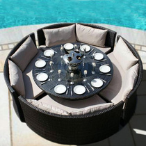 Outdoor rattan sofa Round table rattan outdoor plastic sofa Terrace rattan chair sofa Sun room Double open-air waterproof