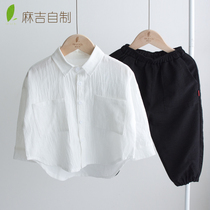 Childrens long sleeve shirt 2020 new spring and autumn boys baby loose white cotton shirt Korean tide