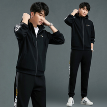 Sweater suit mens hooded spring and autumn long-sleeved cardigan two-piece set youth student mens casual sportswear