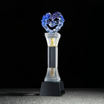 Flourishing Ancient Method Glazed Crystal Trophy Custom Memorabilia 10 Anniversary Crystal Trophy Caring Cooperation Trophy