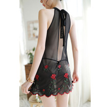 Rose lovers antique embroideries transparent sleeping dress Back sexy lingerie ladies Sleepwear Teasing Passion Suit
