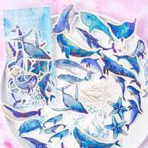 Whales Dolphins and paper bags packed Bronzing Stickers Marine Life Diving log Hand-book diy vintage stickers