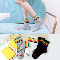 Autumn and winter new pure cotton womens socks sports and leisure rainbow strip socks women breathable sweat-absorbing cotton socks in the tube