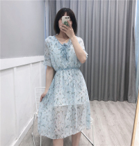 2021 Summer New Broken Flowers Snowspun Dresses Sweet Temperament Supine Goddess Dressing Up Waist Display Slim Fresh Dress