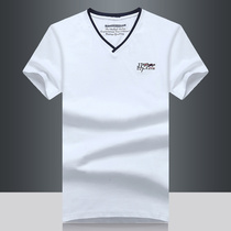 2021 Summer Cotton Short Sleeve T-shirt V-neck Short Sleeve Mens T-shirt Large Size Loose Breathable Thin Color T-Shirt Tide