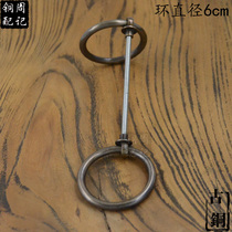 Chinese antique pull ring handle Pure copper door Hotel door handle double-sided installation vintage copper pull ring handle buckle hand