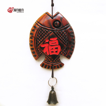 Wind chimes hanging door decoration Solid wood Fuyu wood carving wall decoration pendant Bedroom town house Peach wood creative gift Wooden bells