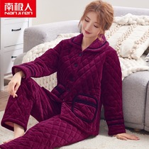 Antarctic flannel pajamas womens autumn and winter thickened cotton Womens coral velvet plus velvet warm home clothing set