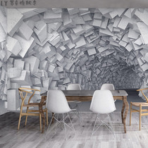 Solid Geometry Tunnel Wall Cloth Extension Space Wall Paper Retro Industrial Wind Fresco Internet Café Bar Fitness Room Wallpaper